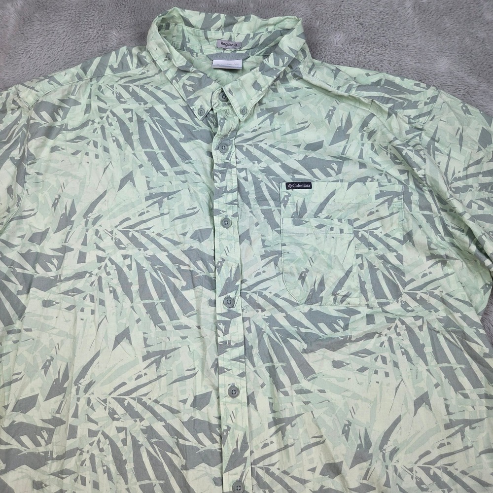 Columbia Sportswear Shirt Mens XXL Short Sleeve Palm Print Regular Fit Green